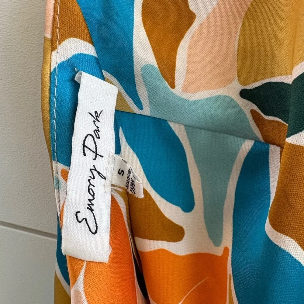 Emory Park One Shoulder Dress in Orange, Blue, and Cream - Picture 5 of 7